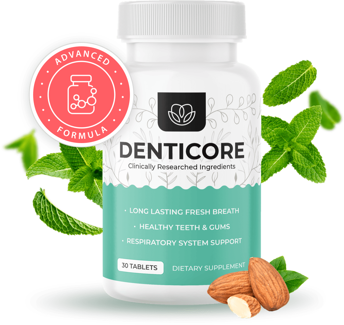 DentiCore 1Bottle with leaves and banner